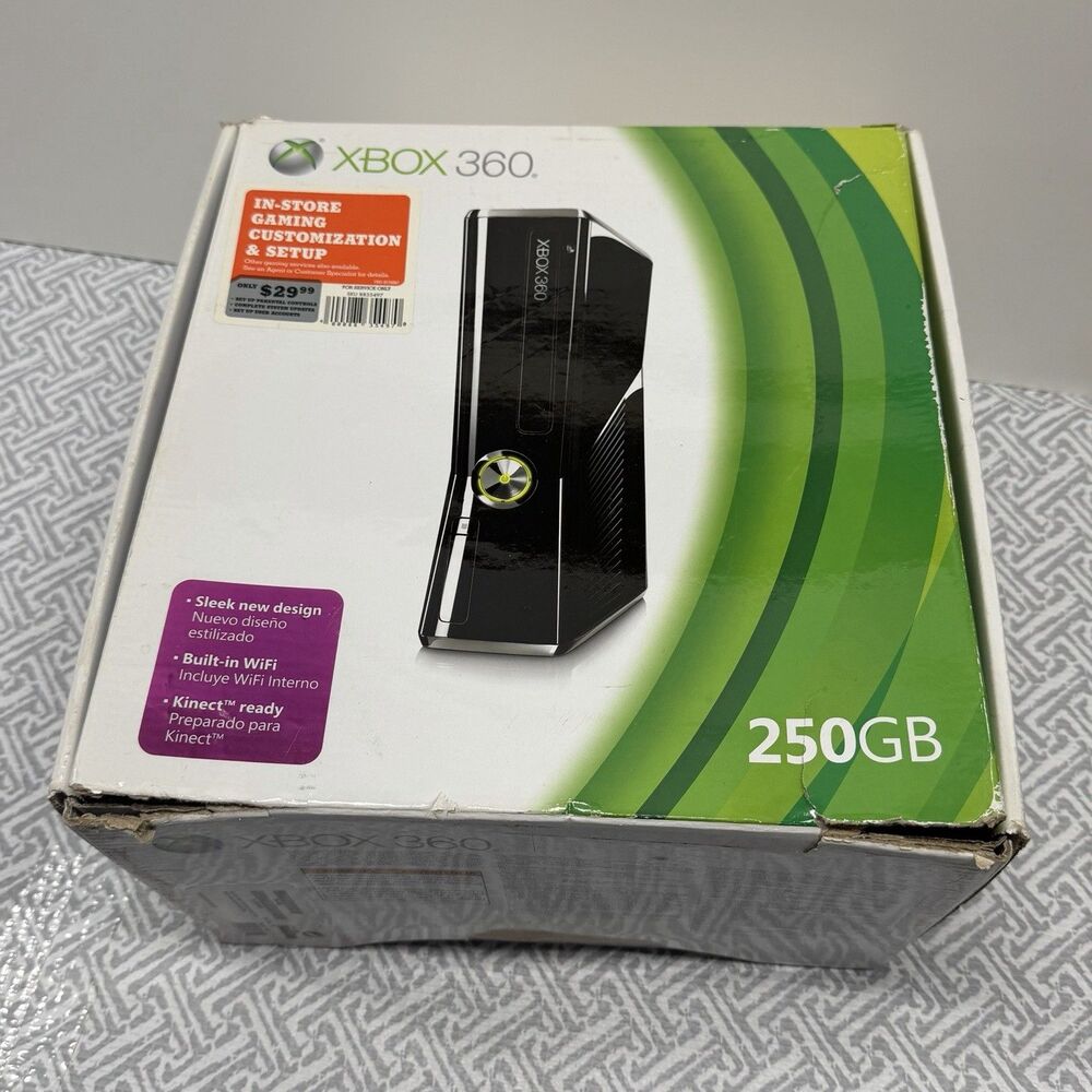 Microsoft Xbox 360 S Slim Console Model 1439 - 250GB Black - CIB (No HDMI)